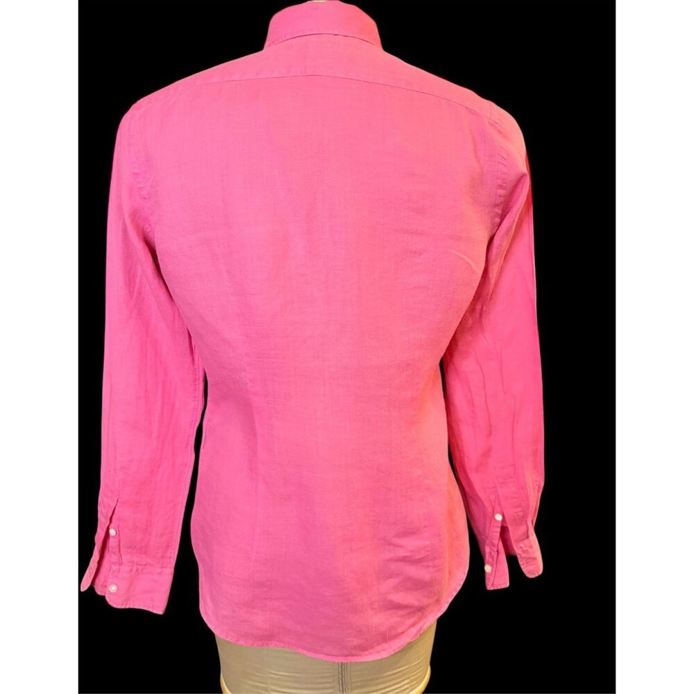 Ralph Lauren Slim Fit Bamboo Pink Button Down Women's 12 Green Pony Rare - Picture 4 of 12